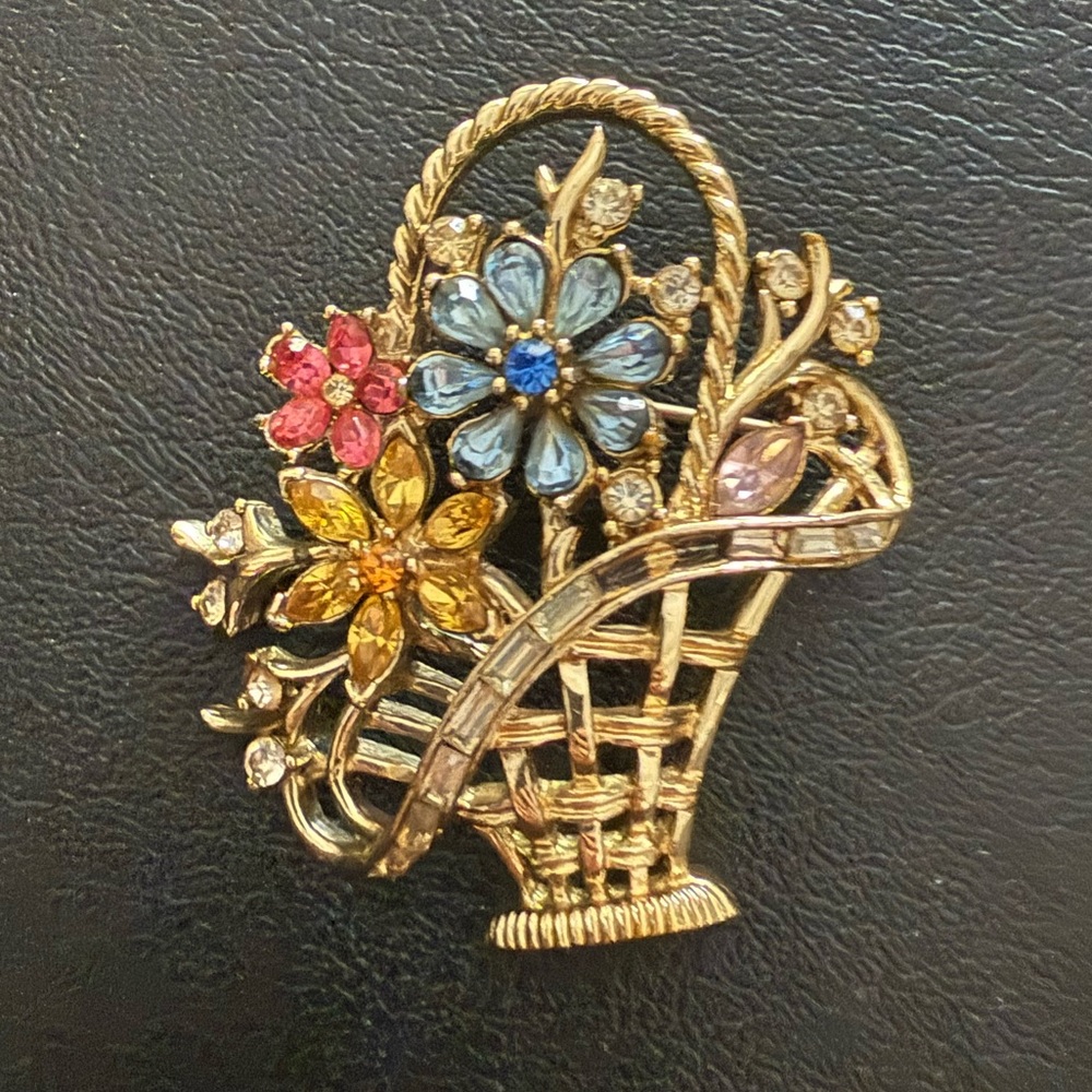 Elegant Floral Basket Brooch
